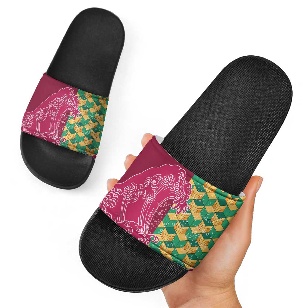 Japanese Bishamon-Kikkou Pattern Slide Sandals Water Pillar Silent River Flow LT9 - Polynesian Pride