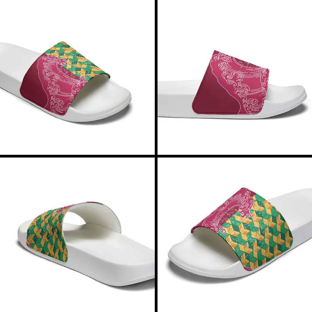 Japanese Bishamon-Kikkou Pattern Slide Sandals Water Pillar Silent River Flow LT9 - Polynesian Pride