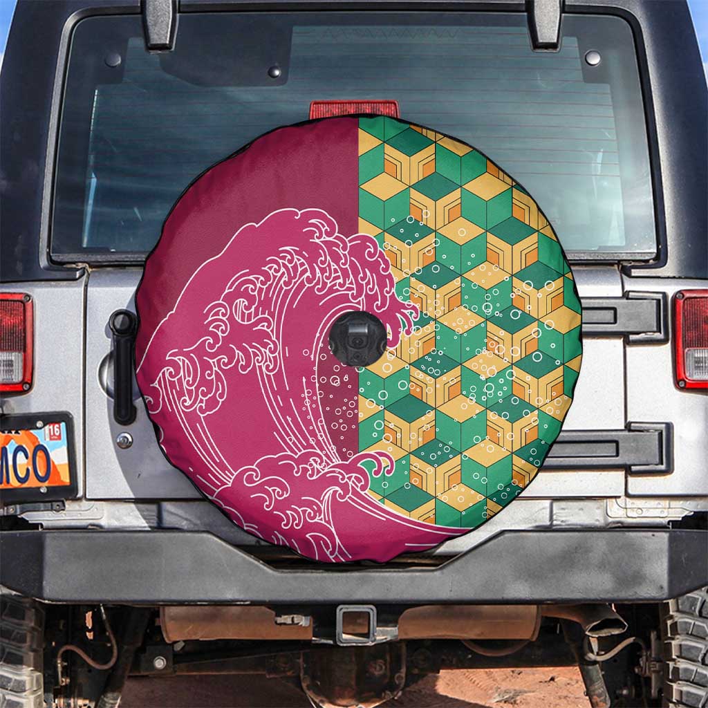 Japanese Bishamon-Kikkou Pattern Spare Tire Cover Water Pillar Silent River Flow LT9 Burgundy - Polynesian Pride