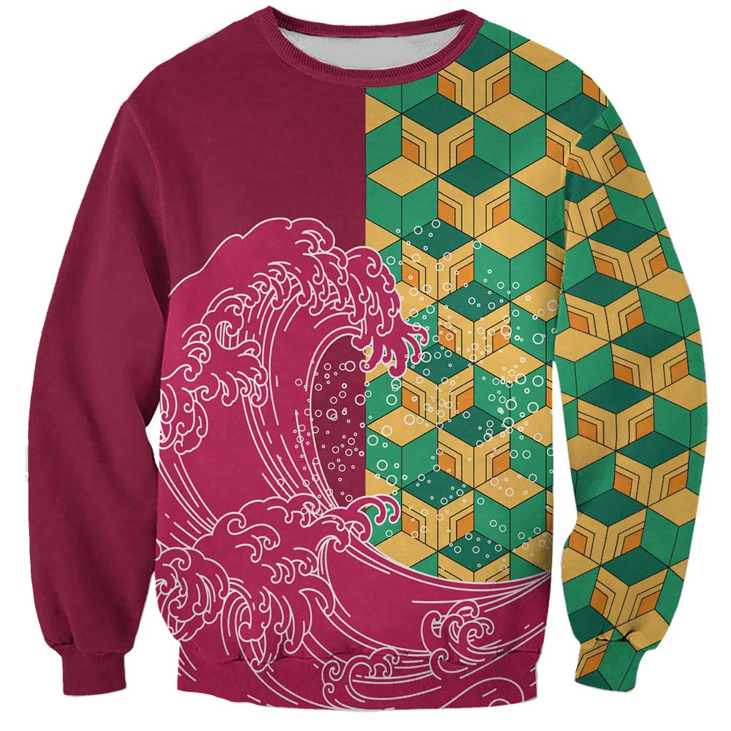 Japanese Bishamon-Kikkou Pattern Sweatshirt Water Pillar Silent River Flow - Polynesian Pride