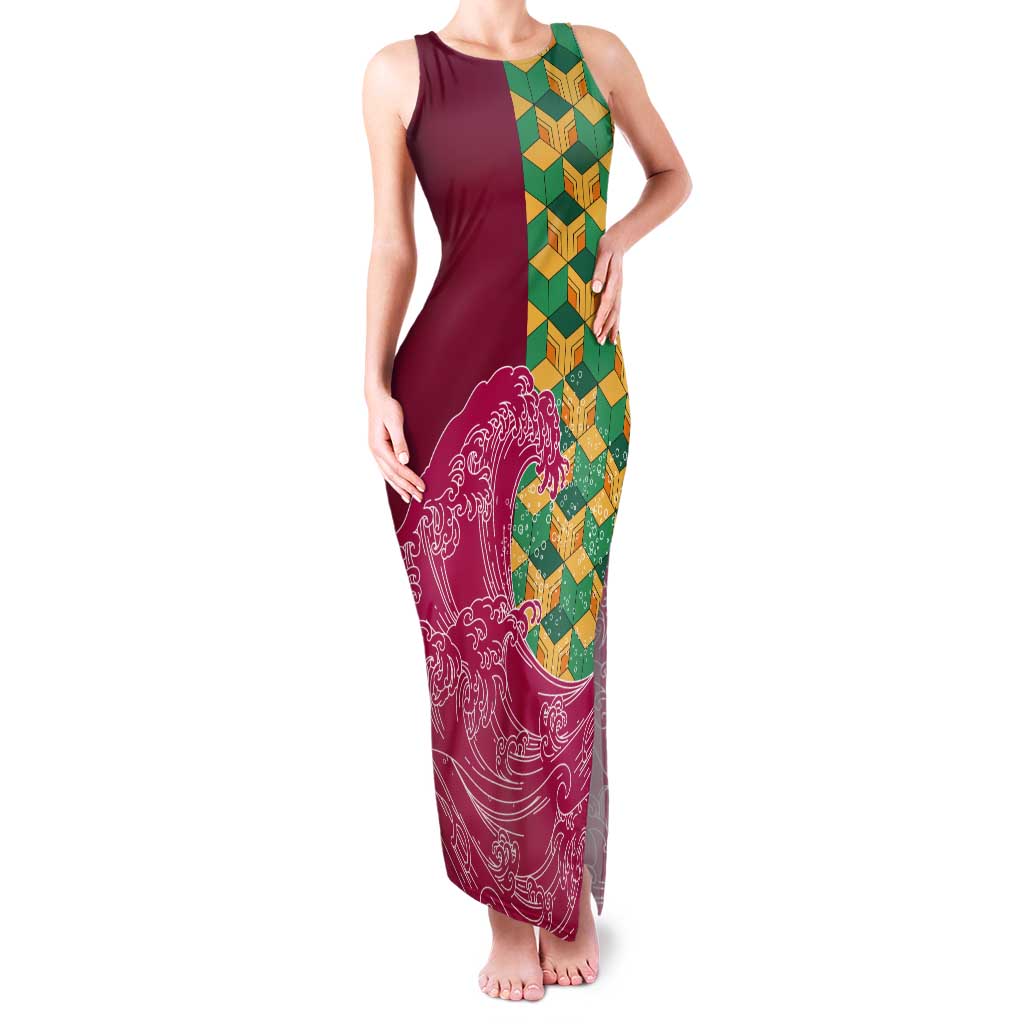 Japanese Bishamon-Kikkou Pattern Tank Maxi Dress Water Pillar Silent River Flow - Polynesian Pride