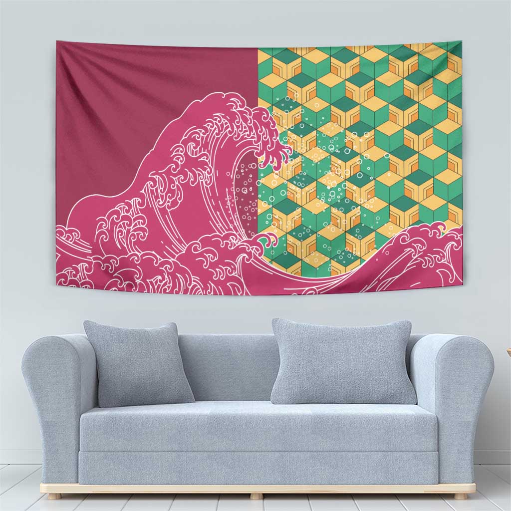 Japanese Bishamon-Kikkou Pattern Tapestry Water Pillar Silent River Flow - Polynesian Pride
