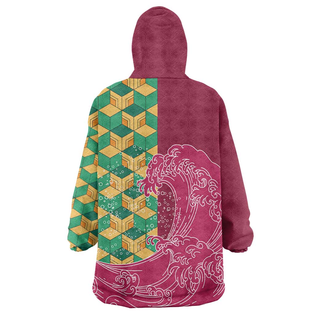 Japanese Bishamon-Kikkou Pattern Wearable Blanket Hoodie Water Pillar Silent River Flow - Polynesian Pride