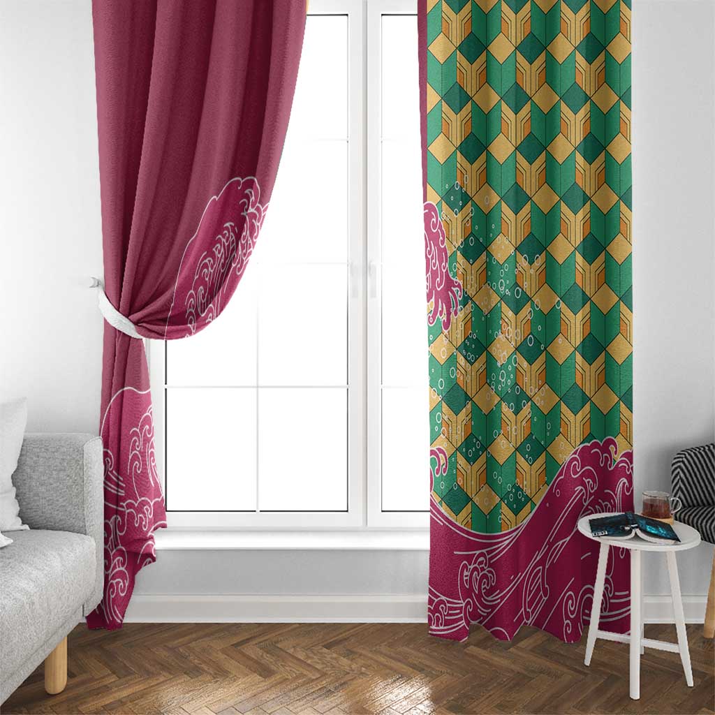 Japanese Bishamon-Kikkou Pattern Window Curtain Water Pillar Silent River Flow - Polynesian Pride