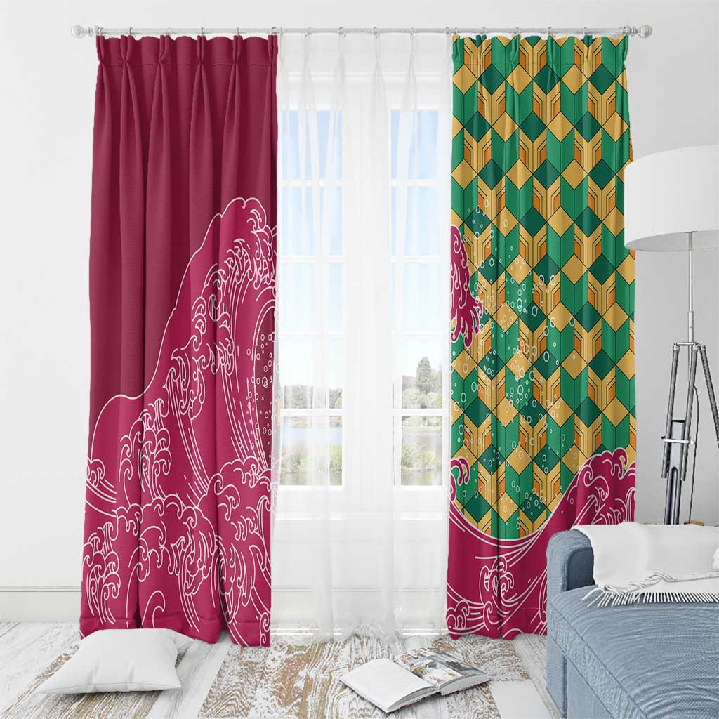 Japanese Bishamon-Kikkou Pattern Window Curtain Water Pillar Silent River Flow - Polynesian Pride