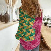 Japanese Bishamon-Kikkou Pattern Women Casual Shirt Water Pillar Silent River Flow - Polynesian Pride