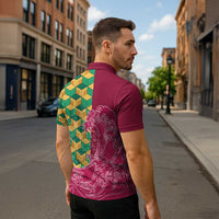 Japanese Bishamon-Kikkou Pattern Zipper Polo Shirt Water Pillar Silent River Flow - Polynesian Pride