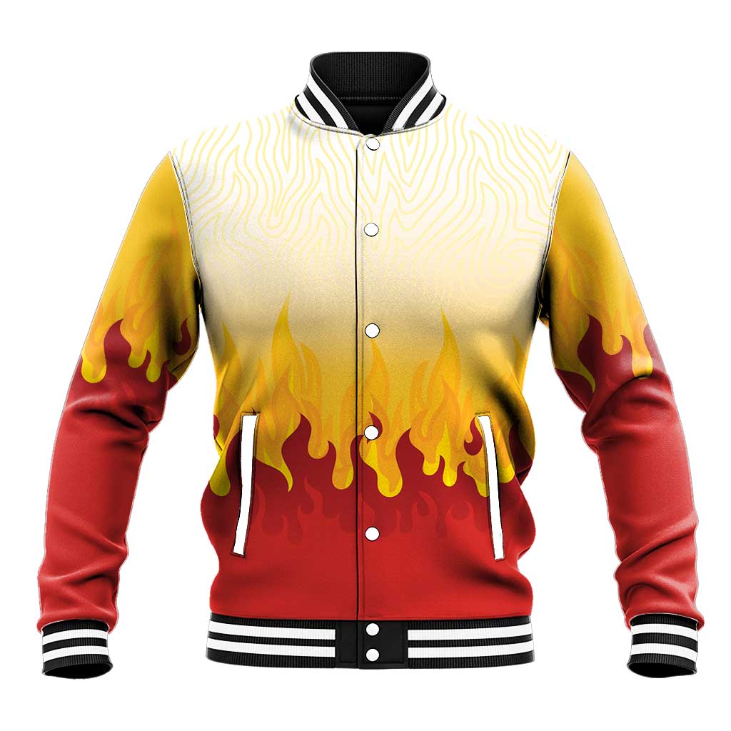 Japanese Kaen Pattern Baseball Jacket Flame Pillar Blazing Lion Heart LT9 Unisex Red - Polynesian Pride