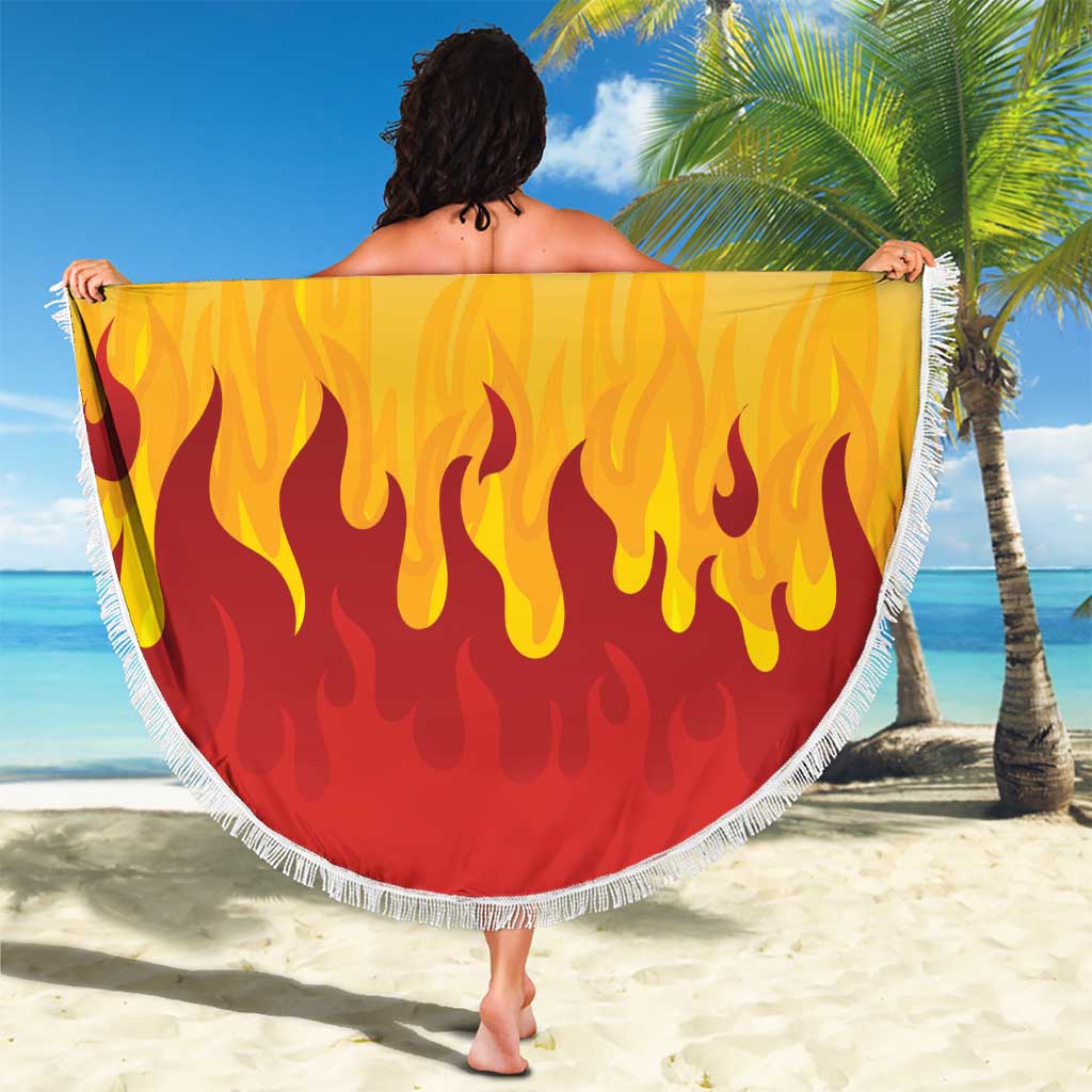 Japanese Kaen Pattern Beach Blanket Flame Pillar Blazing Lion Heart - Polynesian Pride
