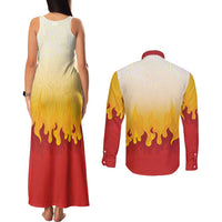 Japanese Kaen Pattern Couples Matching Tank Maxi Dress and Long Sleeve Button Shirt Flame Pillar Blazing Lion Heart - Polynesian Pride