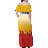 Japanese Kaen Pattern Family Matching Off Shoulder Maxi Dress and Hawaiian Shirt Flame Pillar Blazing Lion Heart - Polynesian Pride