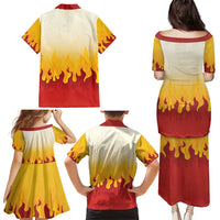 Japanese Kaen Pattern Family Matching Puletasi and Hawaiian Shirt Flame Pillar Blazing Lion Heart - Polynesian Pride