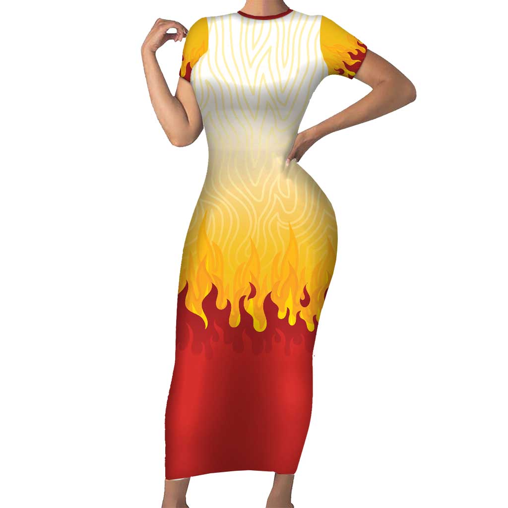 Japanese Kaen Pattern Family Matching Short Sleeve Bodycon Dress and Hawaiian Shirt Flame Pillar Blazing Lion Heart - Polynesian Pride