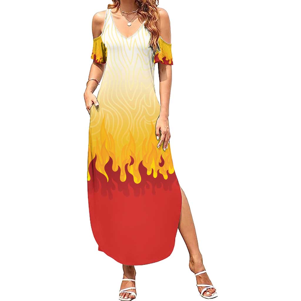 Japanese Kaen Pattern Family Matching Summer Maxi Dress and Hawaiian Shirt Flame Pillar Blazing Lion Heart - Polynesian Pride