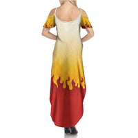 Japanese Kaen Pattern Family Matching Summer Maxi Dress and Hawaiian Shirt Flame Pillar Blazing Lion Heart - Polynesian Pride