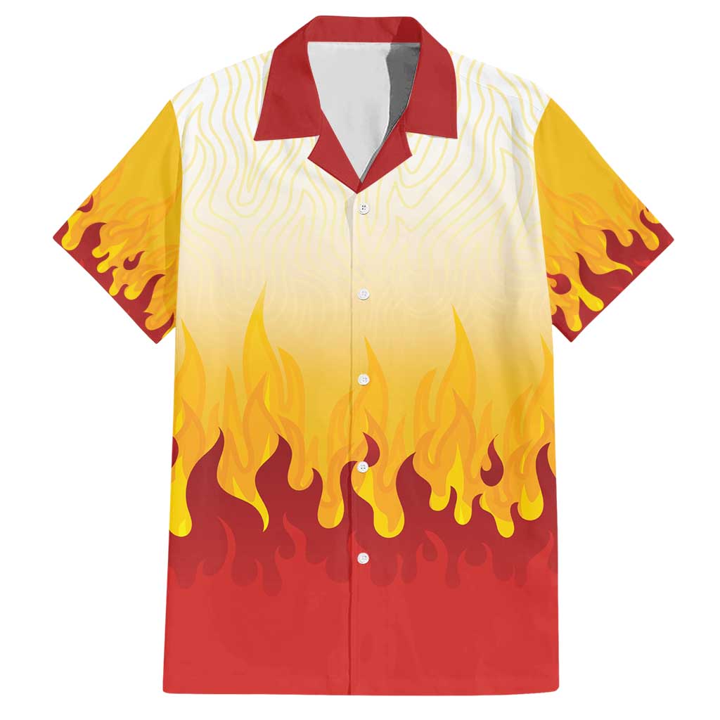 Japanese Kaen Pattern Hawaiian Shirt Flame Pillar Blazing Lion Heart - Polynesian Pride