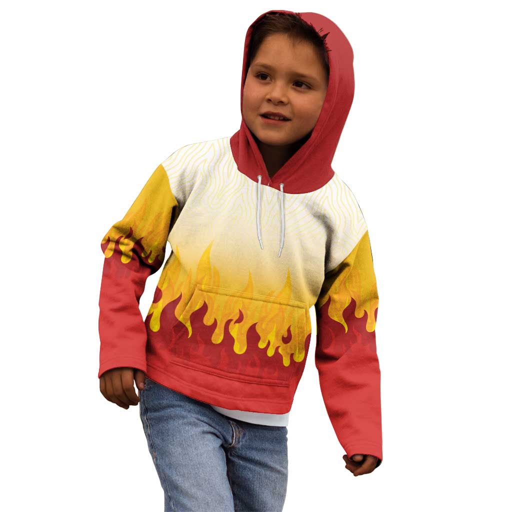 Japanese Kaen Pattern Kid Hoodie Flame Pillar Blazing Lion Heart - Polynesian Pride