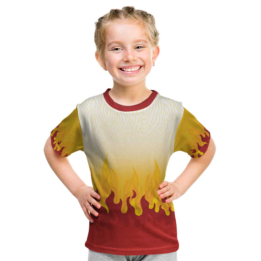 Japanese Kaen Pattern Kid T Shirt Flame Pillar Blazing Lion Heart LT9 Red - Polynesian Pride