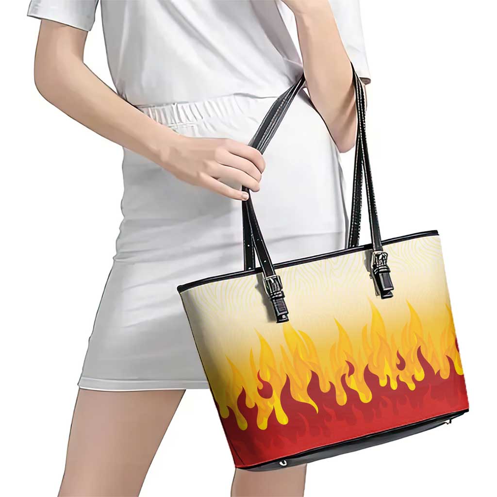 Japanese Kaen Pattern Leather Tote Bag Flame Pillar Blazing Lion Heart - Polynesian Pride