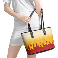 Japanese Kaen Pattern Leather Tote Bag Flame Pillar Blazing Lion Heart - Polynesian Pride