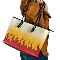Japanese Kaen Pattern Leather Tote Bag Flame Pillar Blazing Lion Heart - Polynesian Pride