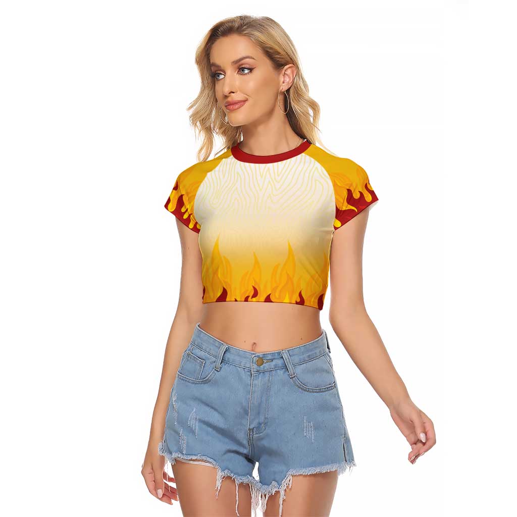 Japanese Kaen Pattern Raglan Cropped T Shirt Flame Pillar Blazing Lion Heart LT9 Female Red - Polynesian Pride