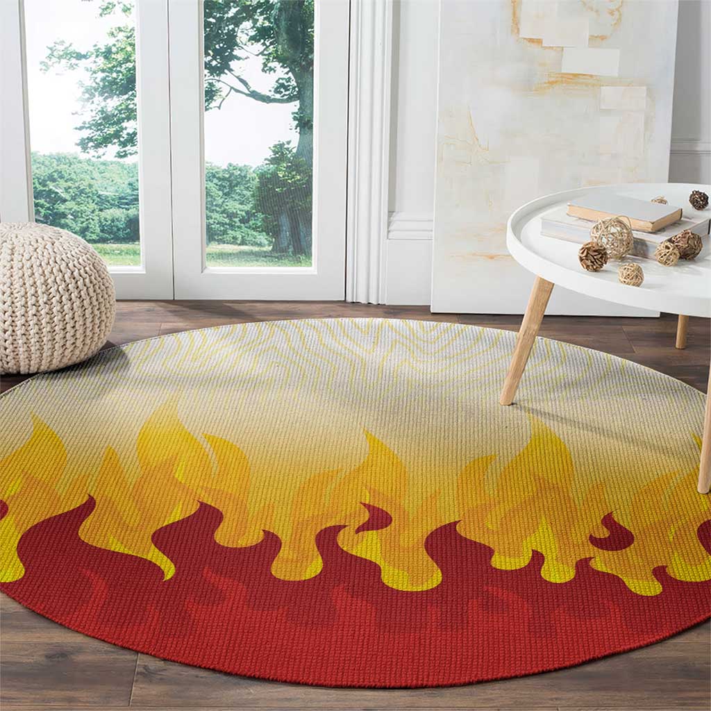 Japanese Kaen Pattern Round Carpet Flame Pillar Blazing Lion Heart - Polynesian Pride