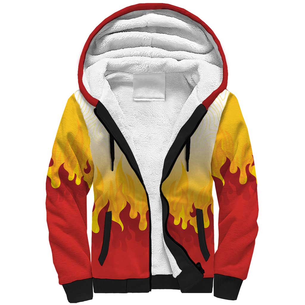 Japanese Kaen Pattern Sherpa Hoodie Flame Pillar Blazing Lion Heart - Polynesian Pride