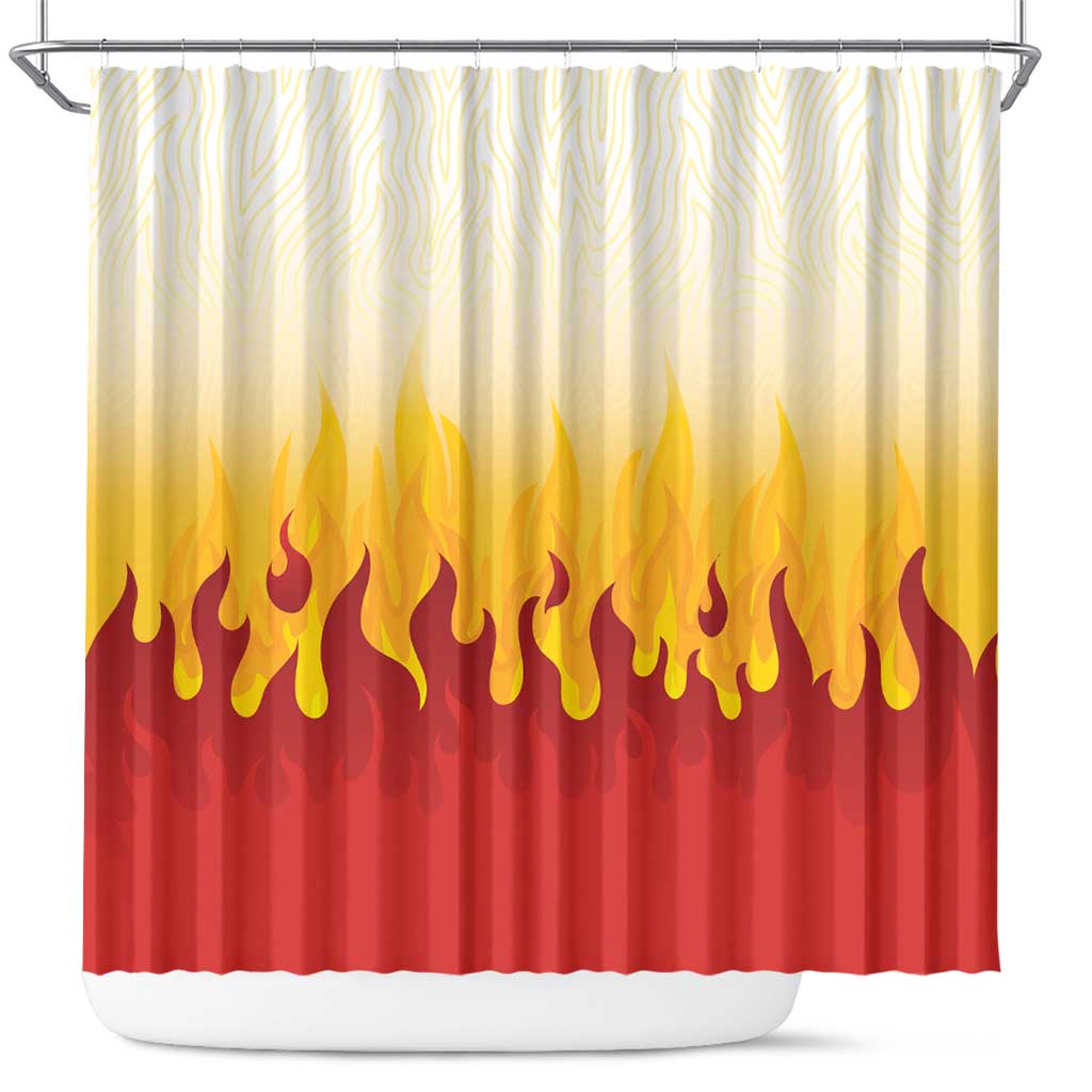 Japanese Kaen Pattern Shower Curtain Flame Pillar Blazing Lion Heart - Polynesian Pride