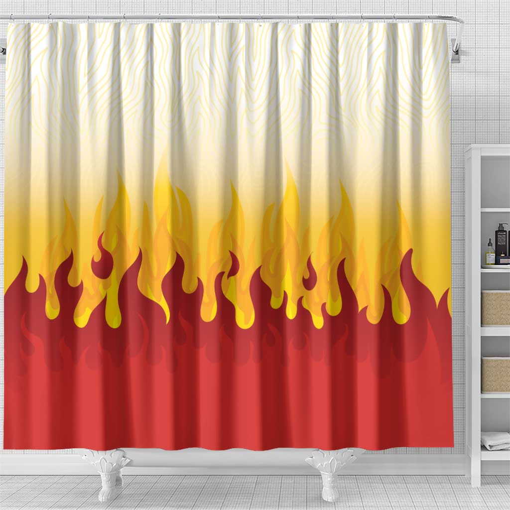 Japanese Kaen Pattern Shower Curtain Flame Pillar Blazing Lion Heart - Polynesian Pride