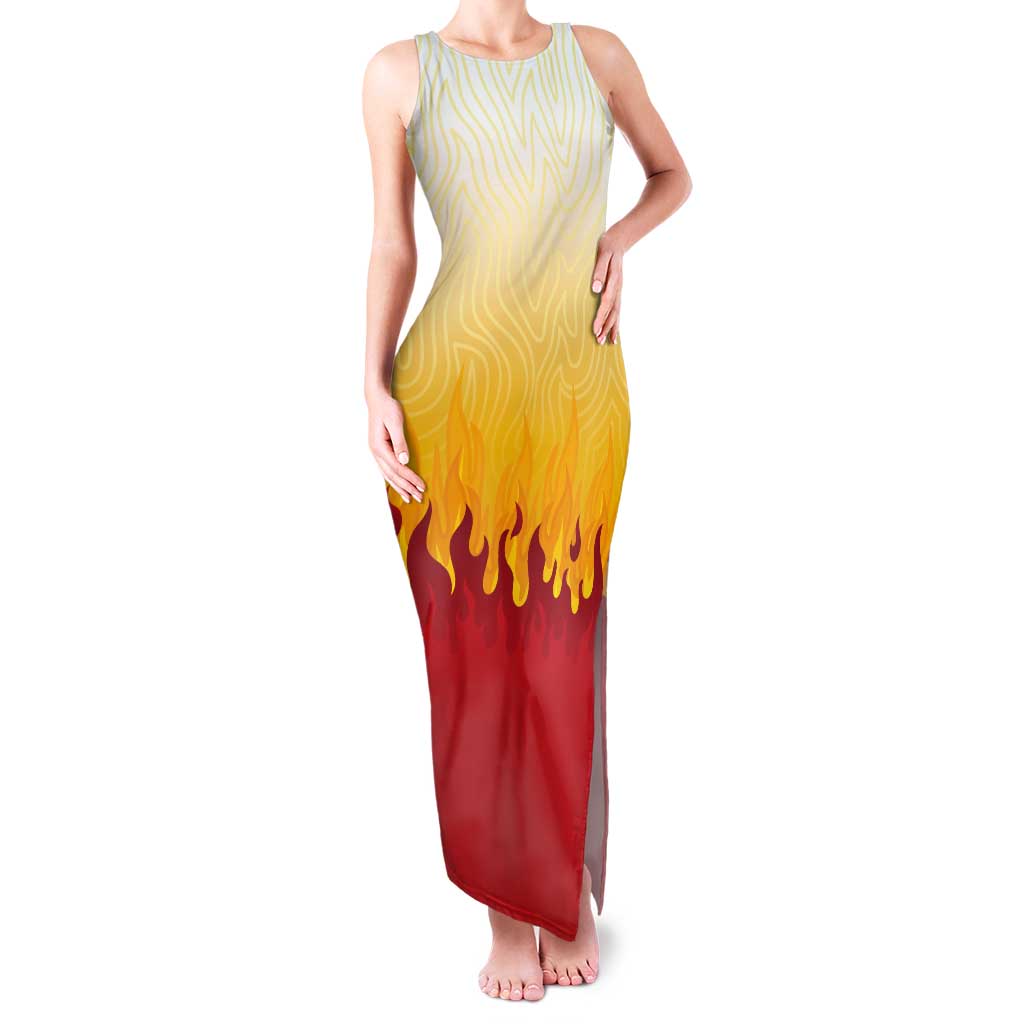 Japanese Kaen Pattern Tank Maxi Dress Flame Pillar Blazing Lion Heart - Polynesian Pride