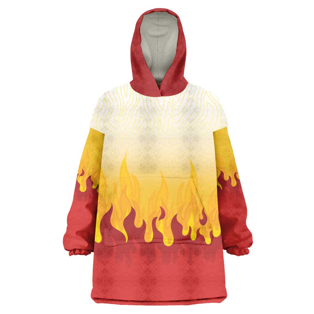 Japanese Kaen Pattern Wearable Blanket Hoodie Flame Pillar Blazing Lion Heart LT9 One Size Red - Polynesian Pride
