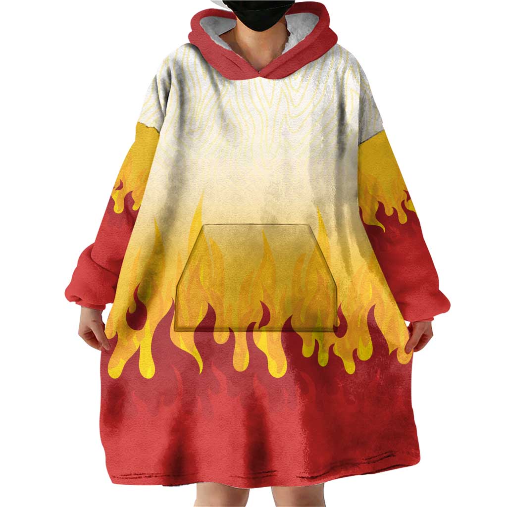 Japanese Kaen Pattern Wearable Blanket Hoodie Flame Pillar Blazing Lion Heart - Polynesian Pride