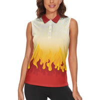 Japanese Kaen Pattern Women Sleeveless Polo Shirt Flame Pillar Blazing Lion Heart - Polynesian Pride