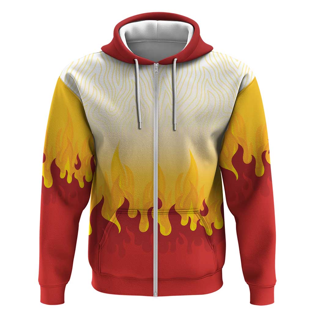 Japanese Kaen Pattern Zip Hoodie Flame Pillar Blazing Lion Heart - Polynesian Pride