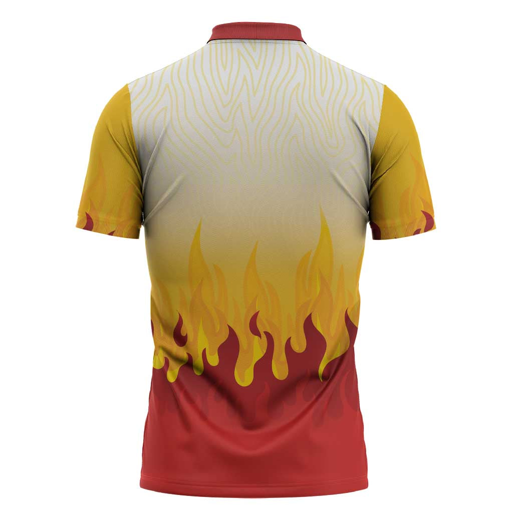 Japanese Kaen Pattern Zipper Polo Shirt Flame Pillar Blazing Lion Heart - Polynesian Pride