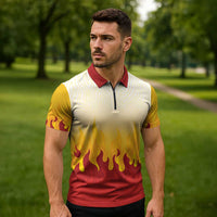 Japanese Kaen Pattern Zipper Polo Shirt Flame Pillar Blazing Lion Heart - Polynesian Pride