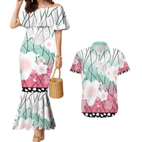 Japanese Kocho Pattern Couples Matching Mermaid Dress and Hawaiian Shirt Insect Pillar Butterfly Flower Fairy - Polynesian Pride