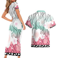 Japanese Kocho Pattern Couples Matching Short Sleeve Bodycon Dress and Hawaiian Shirt Insect Pillar Butterfly Flower Fairy - Polynesian Pride