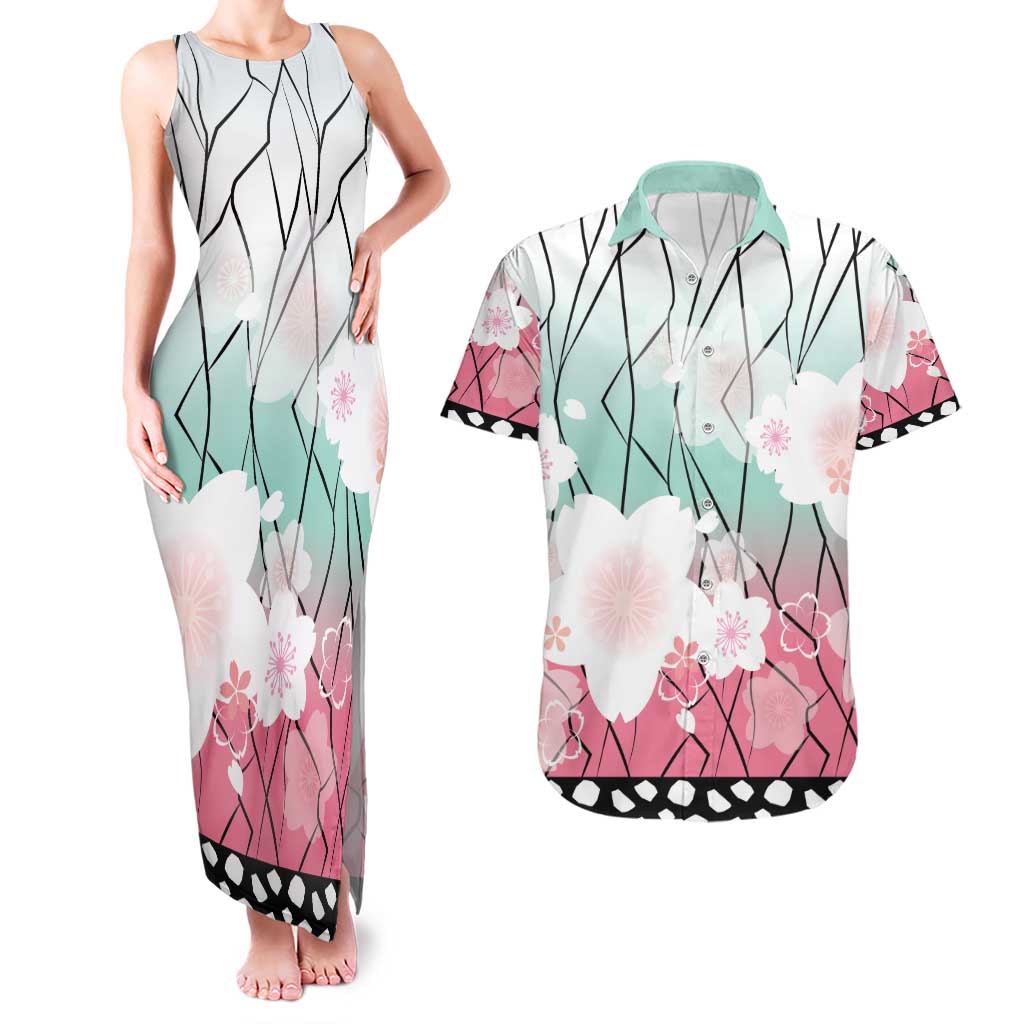 Japanese Kocho Pattern Couples Matching Tank Maxi Dress and Hawaiian Shirt Insect Pillar Butterfly Flower Fairy - Polynesian Pride