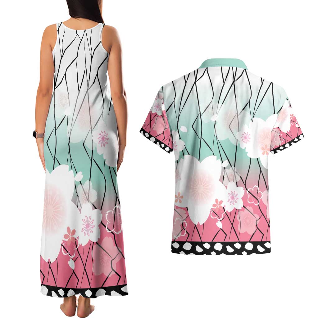 Japanese Kocho Pattern Couples Matching Tank Maxi Dress and Hawaiian Shirt Insect Pillar Butterfly Flower Fairy - Polynesian Pride