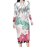 Japanese Kocho Pattern Family Matching Long Sleeve Bodycon Dress and Hawaiian Shirt Insect Pillar Butterfly Flower Fairy - Polynesian Pride