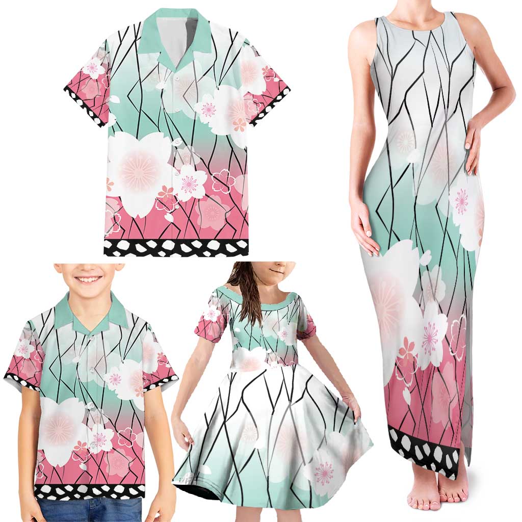 Japanese Kocho Pattern Family Matching Tank Maxi Dress and Hawaiian Shirt Insect Pillar Butterfly Flower Fairy - Polynesian Pride