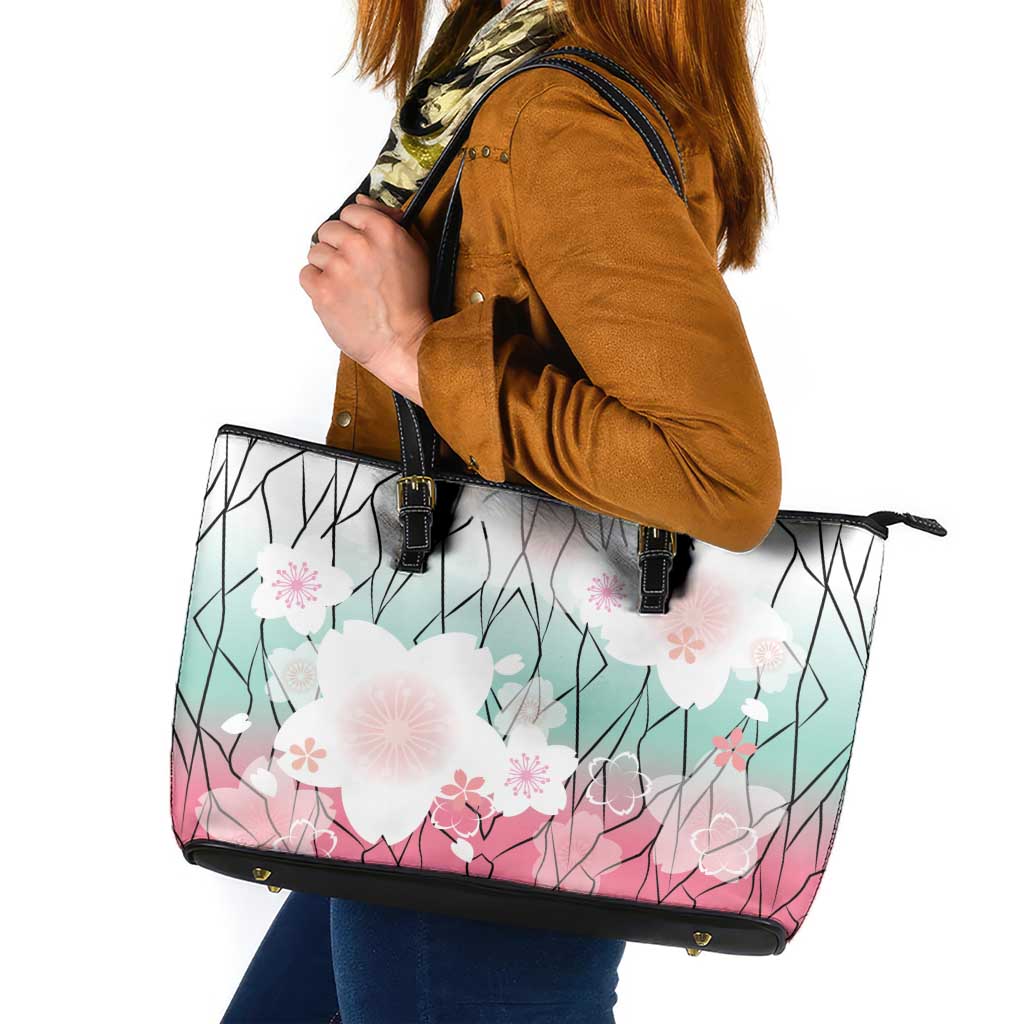 Japanese Kocho Pattern Leather Tote Bag Insect Pillar Butterfly Flower Fairy - Polynesian Pride