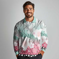 Japanese Kocho Pattern Long Sleeve Polo Shirt Insect Pillar Butterfly Flower Fairy - Polynesian Pride