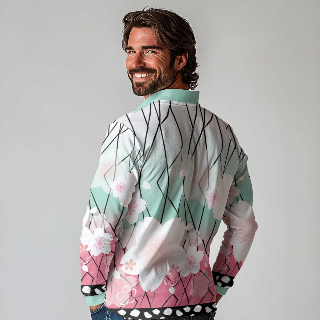 Japanese Kocho Pattern Long Sleeve Polo Shirt Insect Pillar Butterfly Flower Fairy - Polynesian Pride