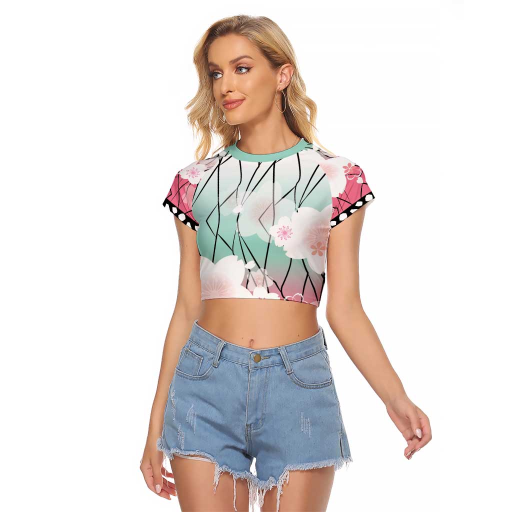 Japanese Kocho Pattern Raglan Cropped T Shirt Insect Pillar Butterfly Flower Fairy LT9 Female Pink - Polynesian Pride