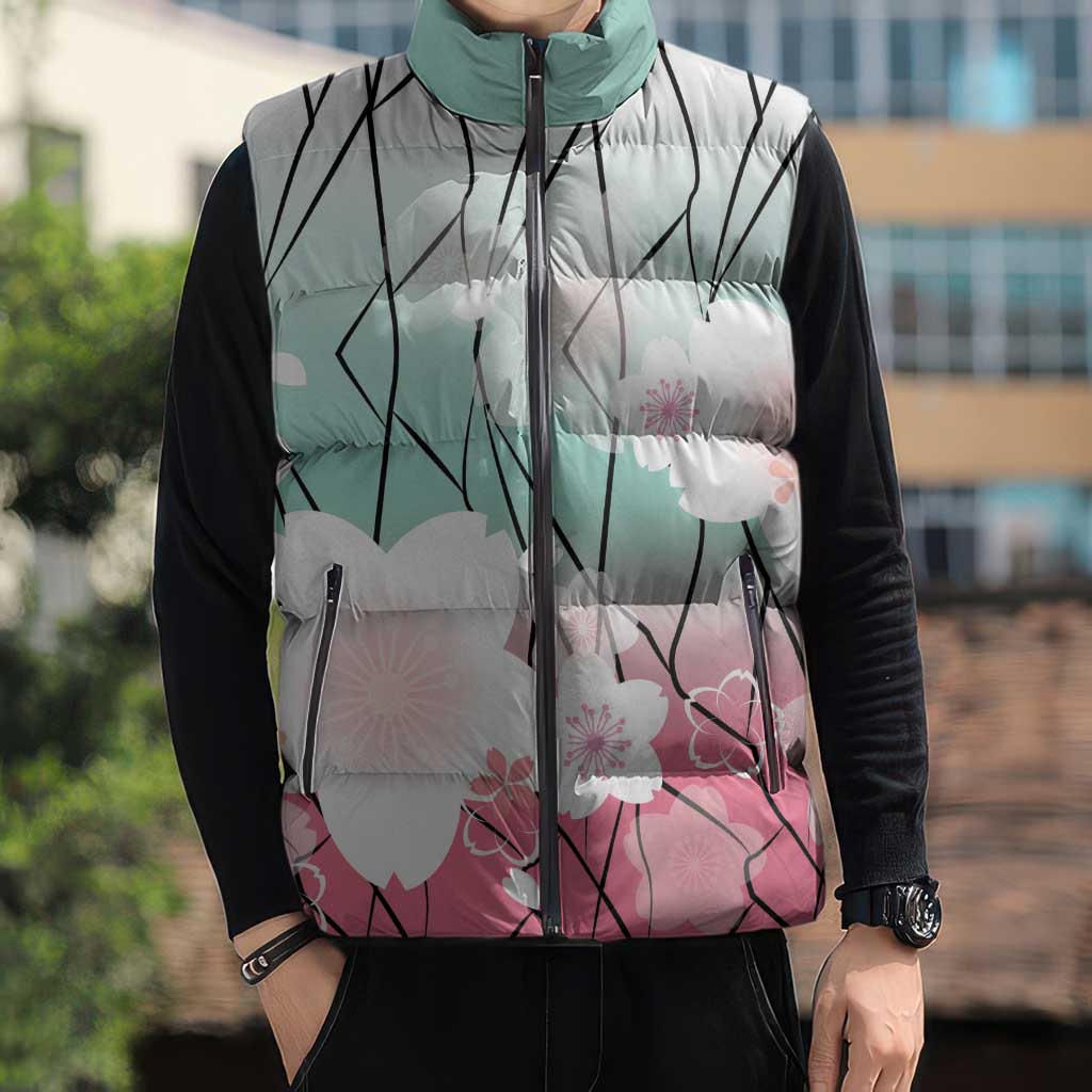 Japanese Kocho Pattern Sleeveless Puffer Jacket Insect Pillar Butterfly Flower Fairy - Polynesian Pride