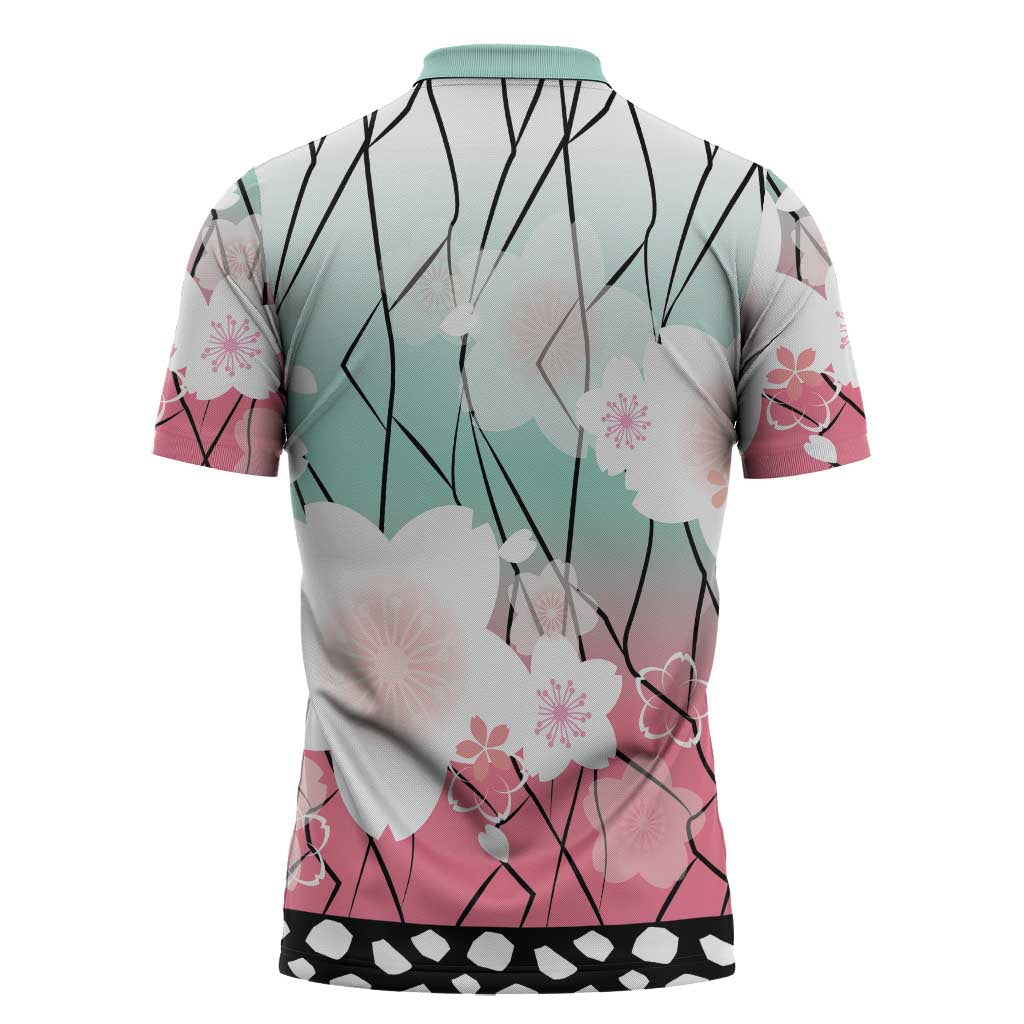 Japanese Kocho Pattern Zipper Polo Shirt Insect Pillar Butterfly Flower Fairy - Polynesian Pride