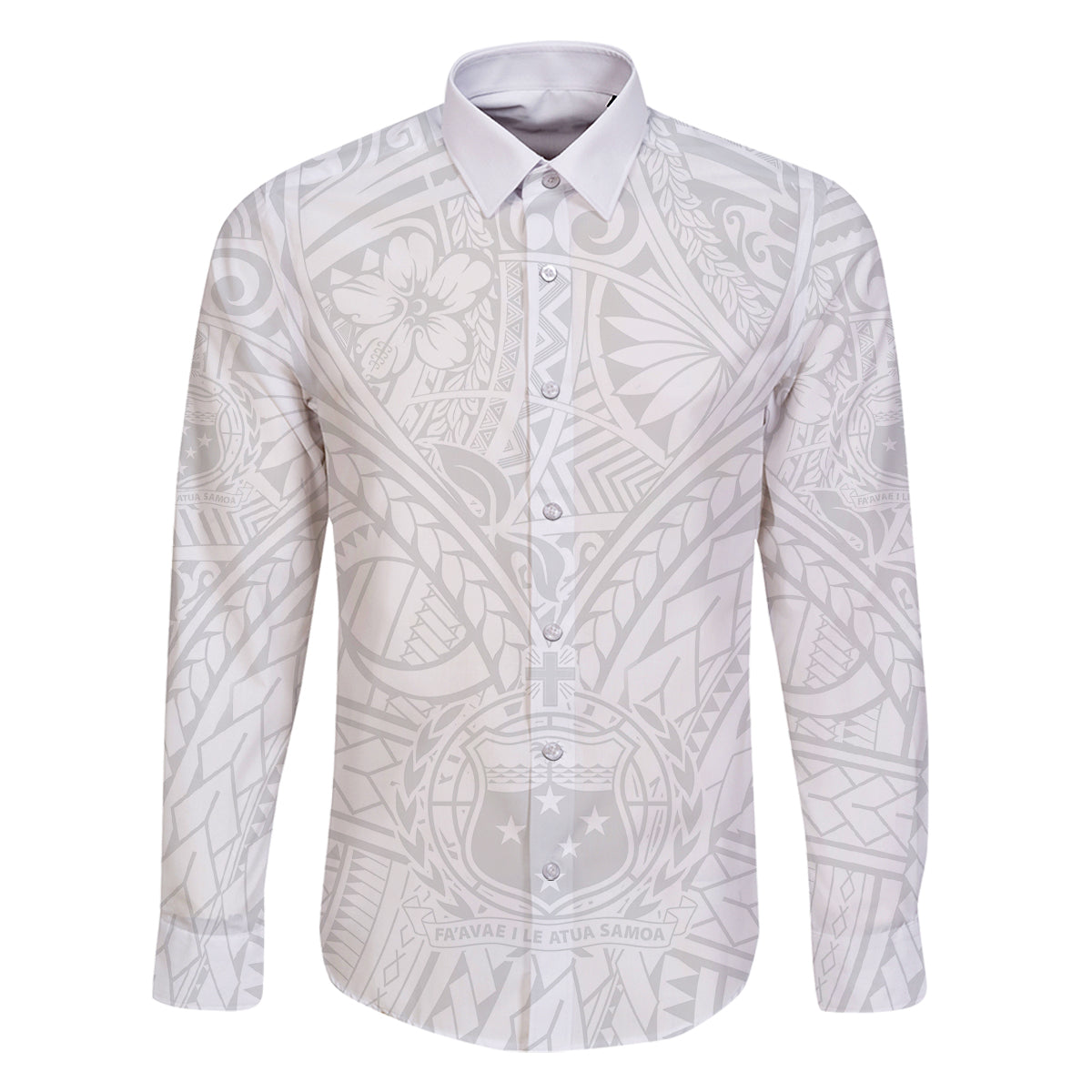 Samoa Lotu Tamaiti Family Matching Off Shoulder Maxi Dress and Hawaiian Shirt Polynesian White Sunday Simple LT9 Dad's Shirt - Long Sleeve White - Polynesian Pride